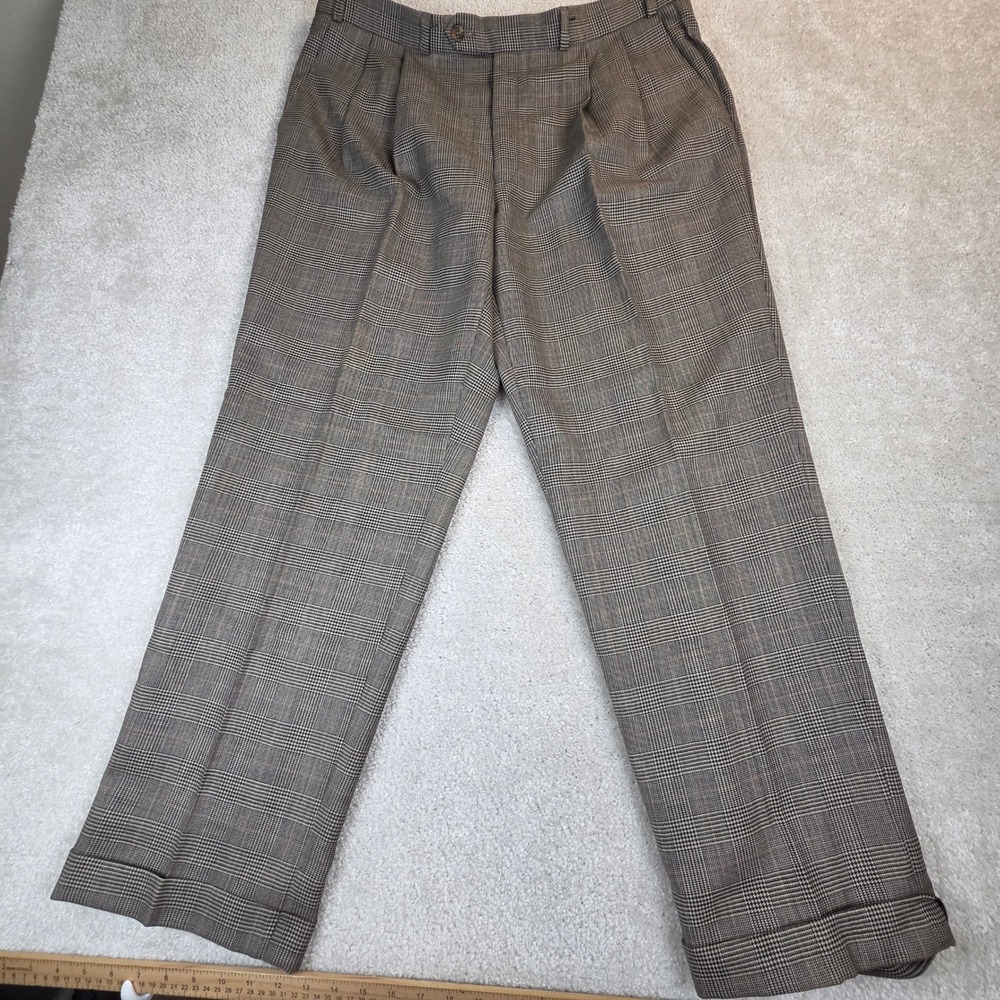 Vtg Polo University Ralph Lauren Pants Mens 36x30 Brown Tan Glen Plaid Wool